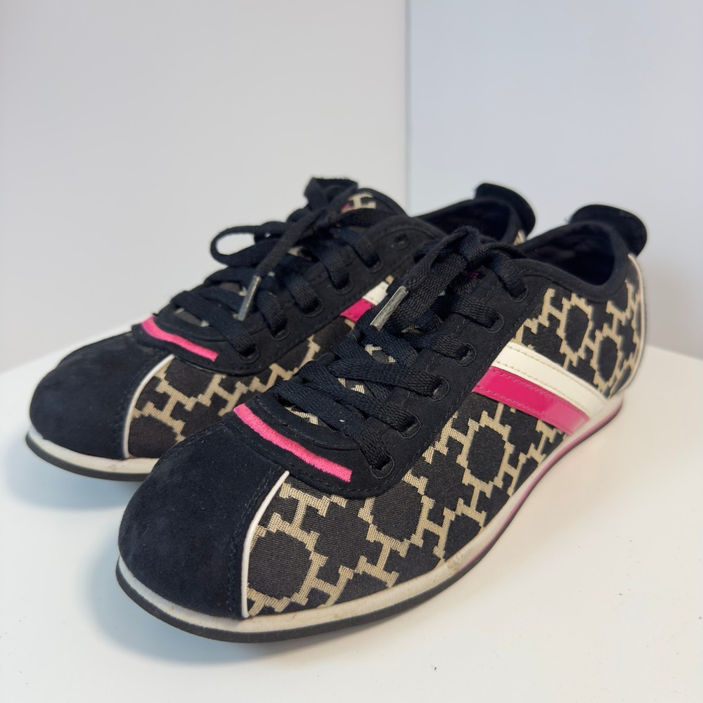 Tommy Hilfiger TWPRINCESS Sneakers Womens 7M Black Pink Monogram Logo Lace Up - Picture 4 of 16